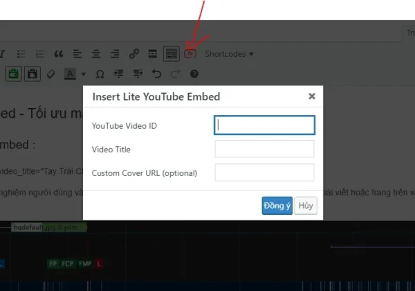 Chèn shortcode Lite Youtube Embed