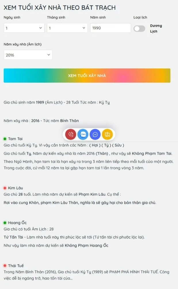 Plugin phong thủy - Xem tuổi xây nhà